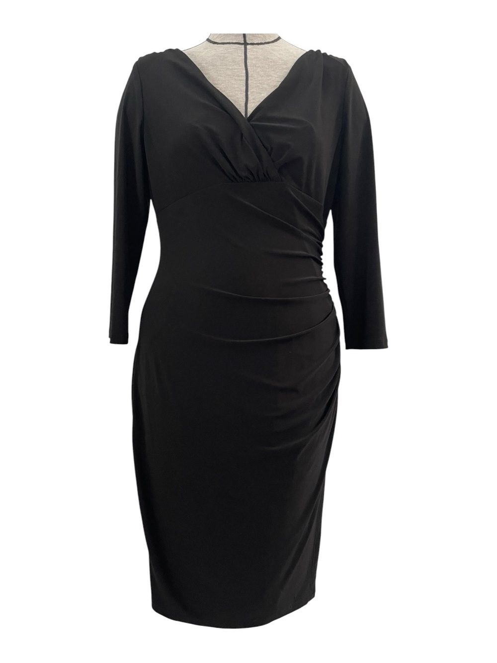 Ralph Lauren Black Long-Sleeve Ruched Wrap Sheath Dress